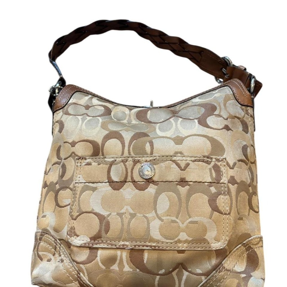 Y2k Coach Chelsea Signature‎ Khaki Beige Turnlock Optic Glam Hobo Shoulder Bag - Picture 4 of 8